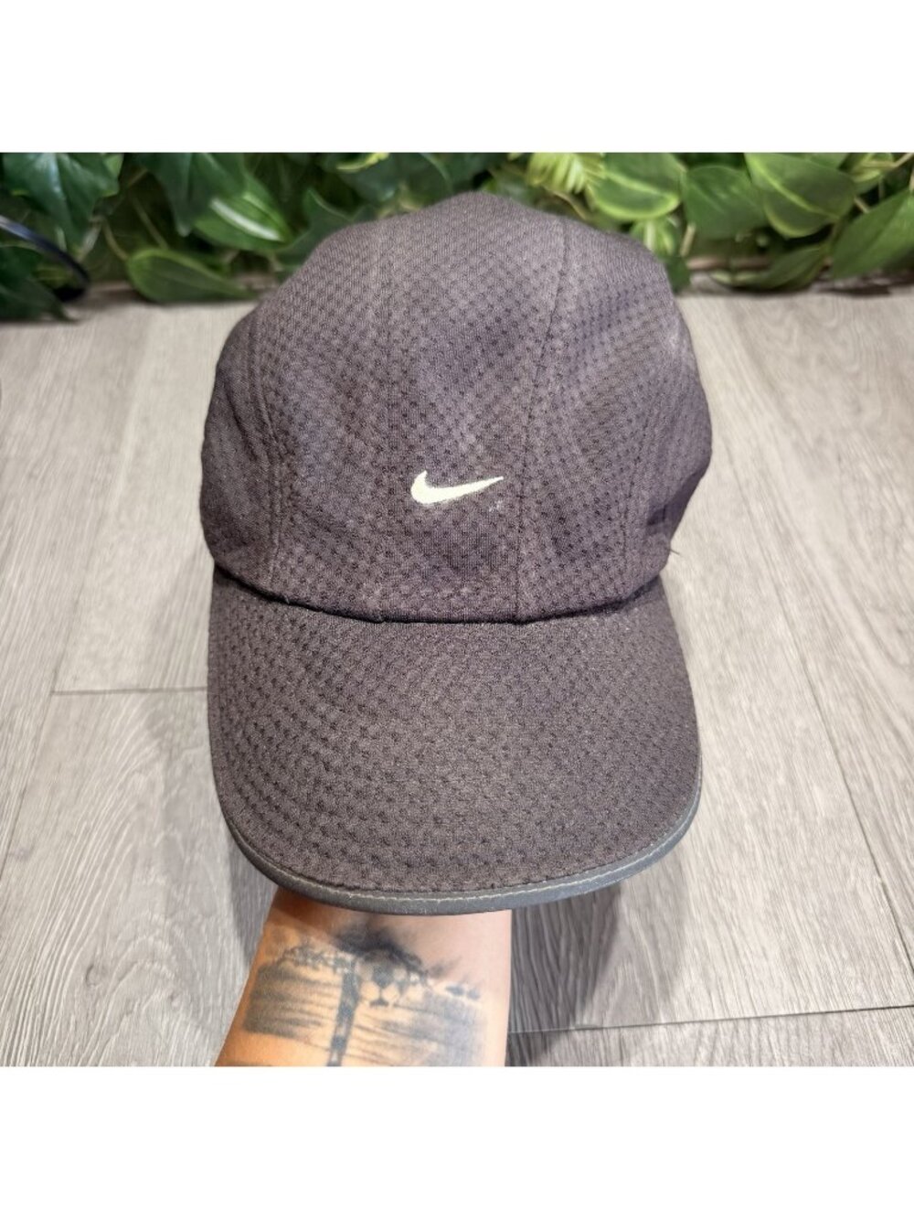 Vintage Nike Hat Tailwind 7 Panel Strapback Adjustable 90s Runner Cap Black OSFA